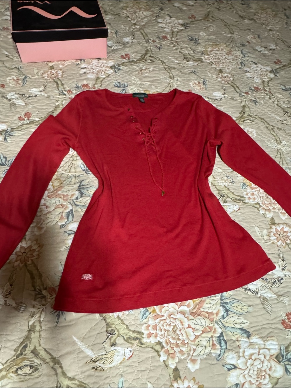 Ralph Lauren Red Lace-Up Long Sleeve Tee